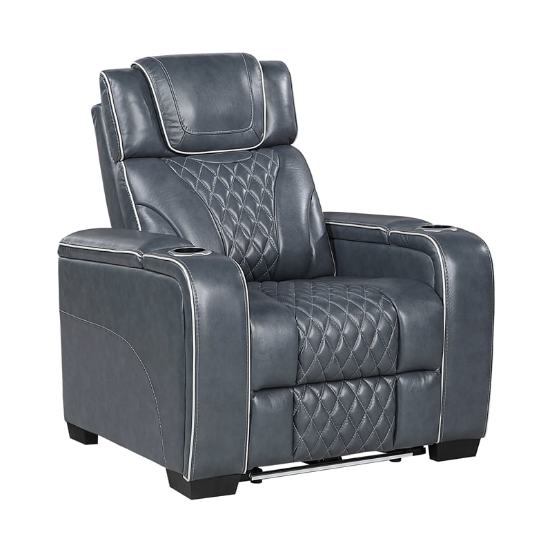 Lexicon Apex Leather Power Reclining Chair with Power Headrest in Blue