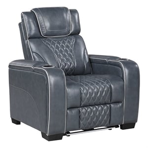 Lexicon Apex Leather Power Reclining Chair with Power Headrest in Blue