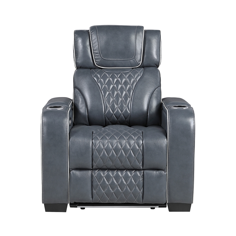 Lexicon Apex Leather Power Reclining Chair with Power Headrest in Blue