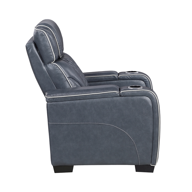 Lexicon Apex Leather Power Reclining Chair with Power Headrest in Blue