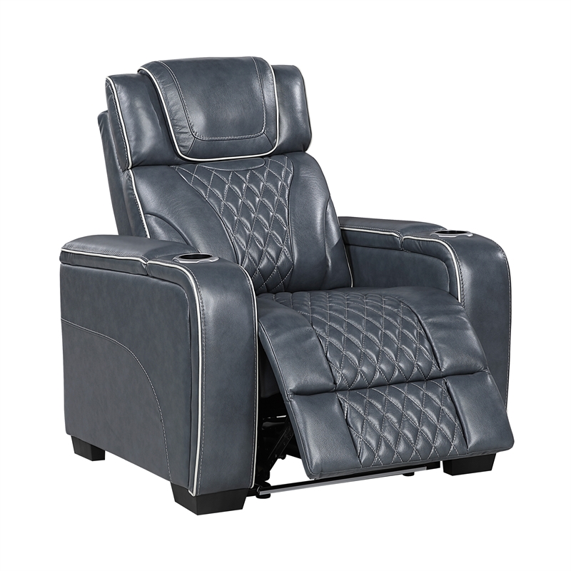 Lexicon Apex Leather Power Reclining Chair with Power Headrest in Blue