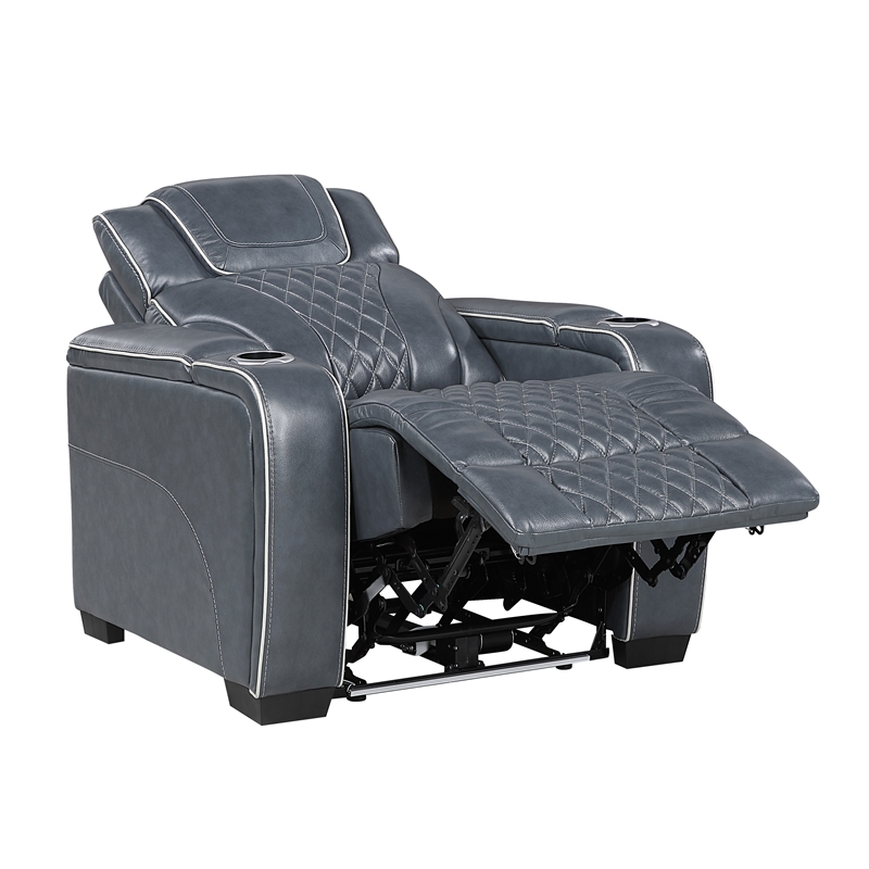 Lexicon Apex Leather Power Reclining Chair with Power Headrest in Blue