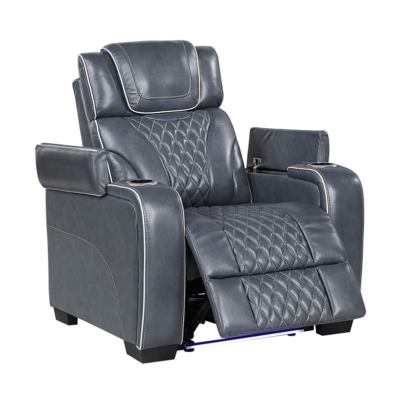 Lexicon Apex Leather Power Reclining Chair with Power Headrest in Blue