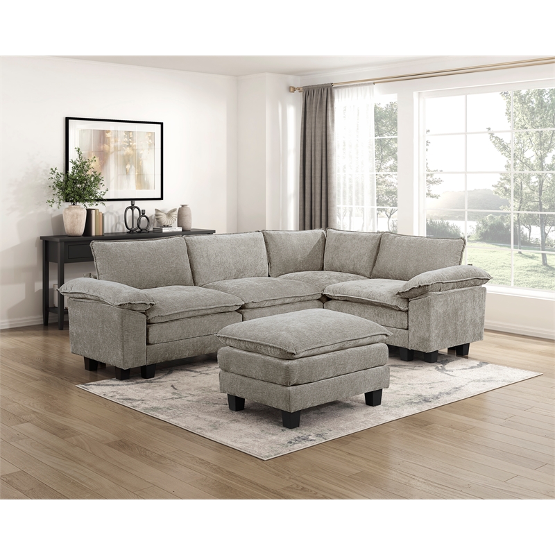 Lexicon Dublin Chenille 5-Piece Modular Sectional with Ottoman in Dark Pewter