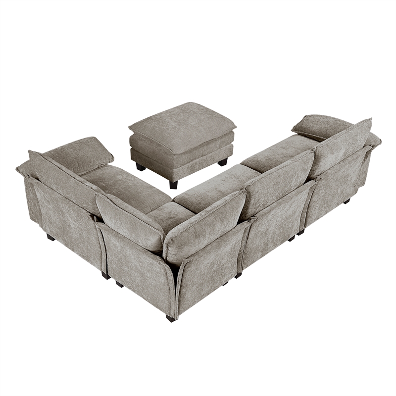 Lexicon Dublin Chenille 5-Piece Modular Sectional with Ottoman in Dark Pewter