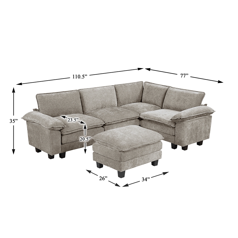 Lexicon Dublin Chenille 5-Piece Modular Sectional with Ottoman in Dark Pewter