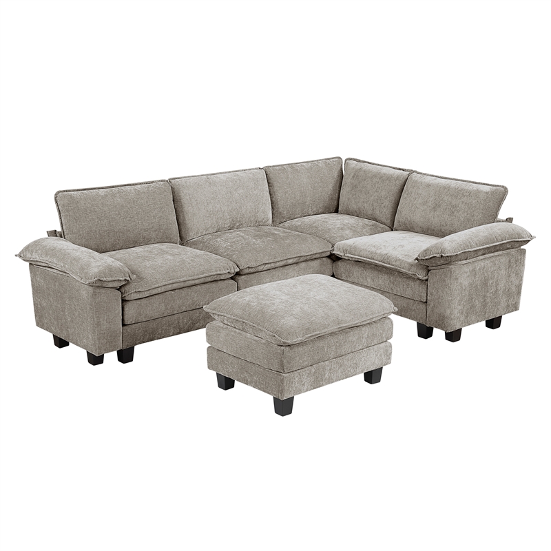 Lexicon Dublin Chenille 5-Piece Modular Sectional with Ottoman in Dark Pewter