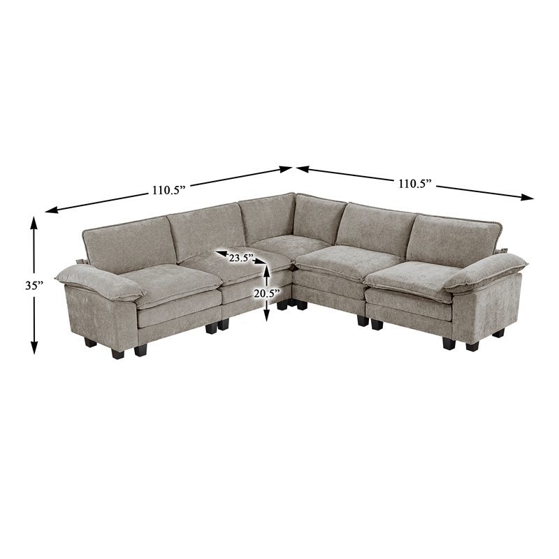 Lexicon Dublin Chenille 5-Piece Modular Sectional in Dark Pewter