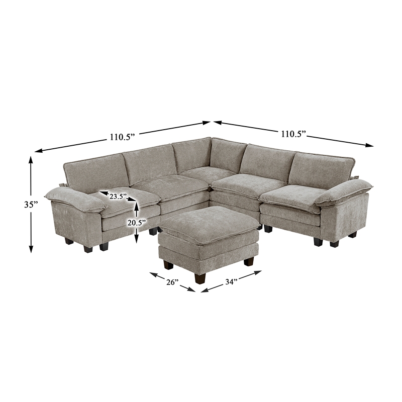 Lexicon Dublin Chenille 6-Piece Modular Sectional with Ottoman in Dark Pewter