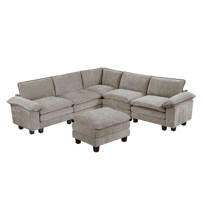 Lexicon Dublin Chenille 6-Piece Modular Sectional with Ottoman in Dark Pewter