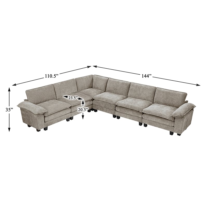 Lexicon Dublin Chenille 6-Piece Modular Sectional in Dark Pewter