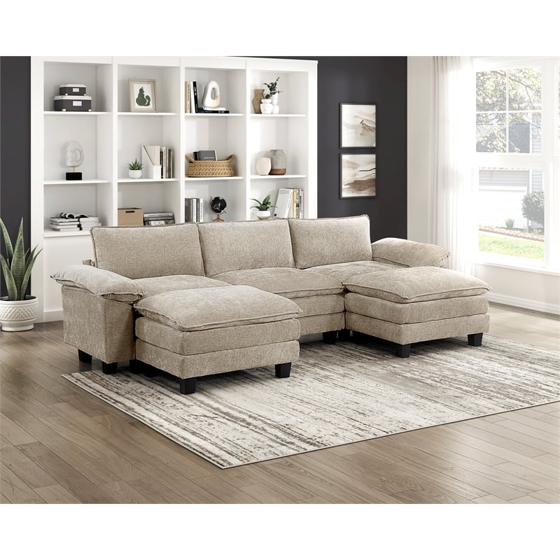 Lexicon Dublin Chenille 5-Piece Modular Sectional with Ottoman in Taupe