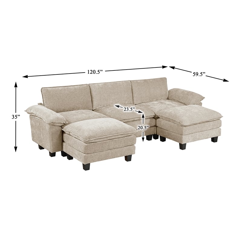 Lexicon Dublin Chenille 5-Piece Modular Sectional with Ottoman in Taupe