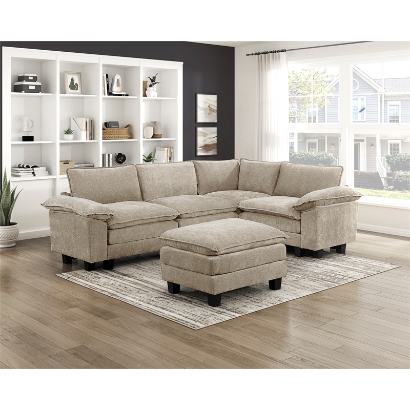 Lexicon Dublin Chenille 5-Piece Modular Sectional with Ottoman in Taupe