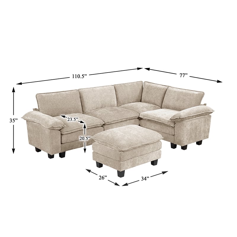 Lexicon Dublin Chenille 5-Piece Modular Sectional with Ottoman in Taupe