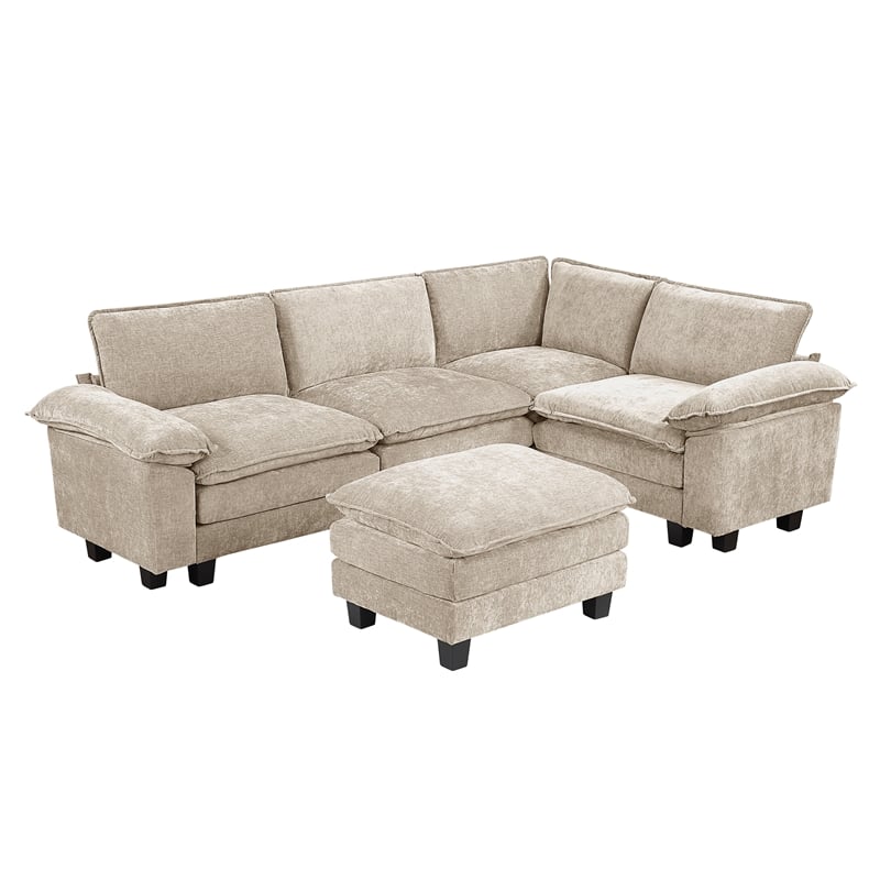 Lexicon Dublin Chenille 5-Piece Modular Sectional with Ottoman in Taupe