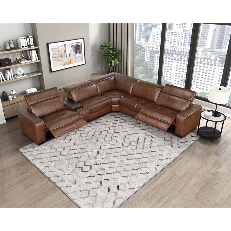 Lexicon Sutton Leather (2/2) Power Right Side Reclining Chair in Brown