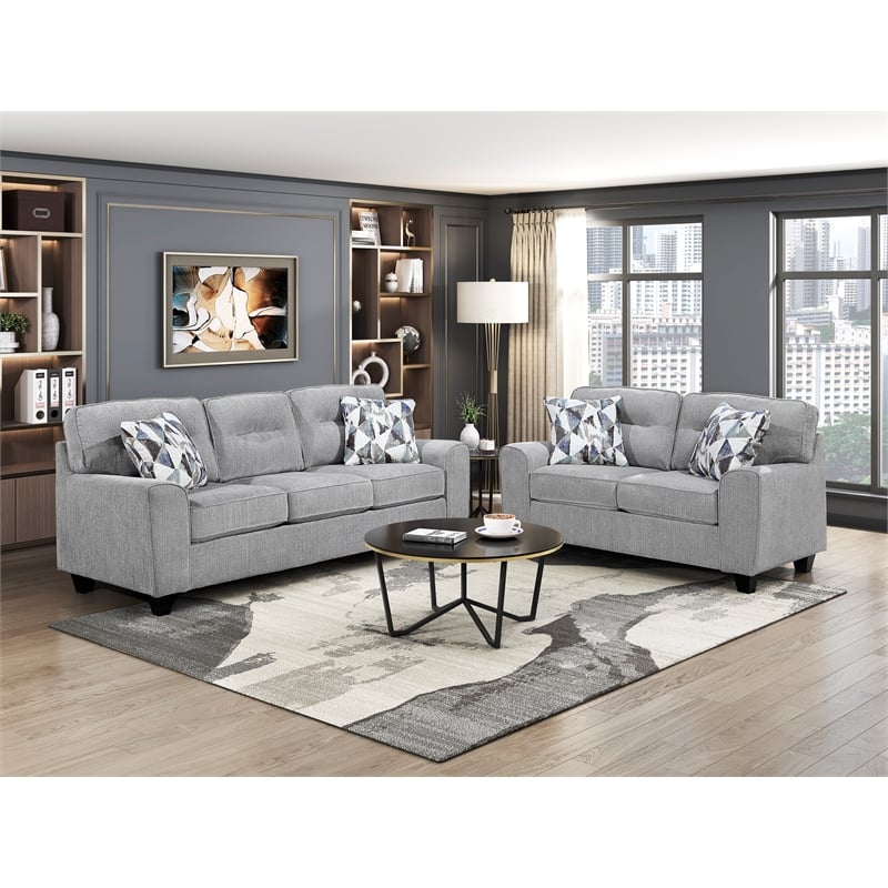 Lexicon Bennett Chenille 2pc Set-Sofa & Loveseat in Gray