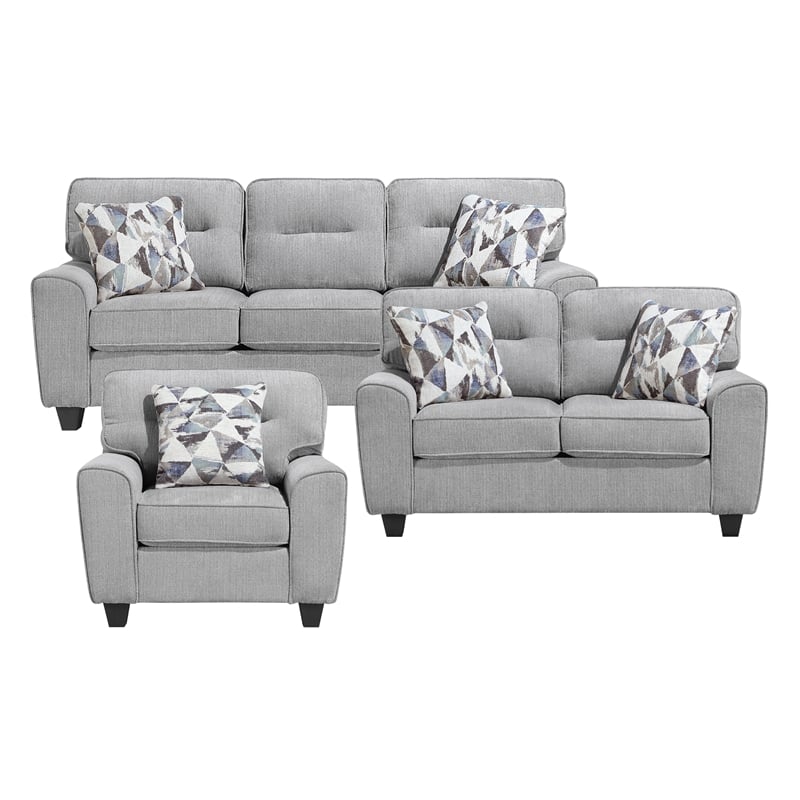 Lexicon Bennett Chenille 3pc Set-Sofa & Loveseat & Chair in Gray