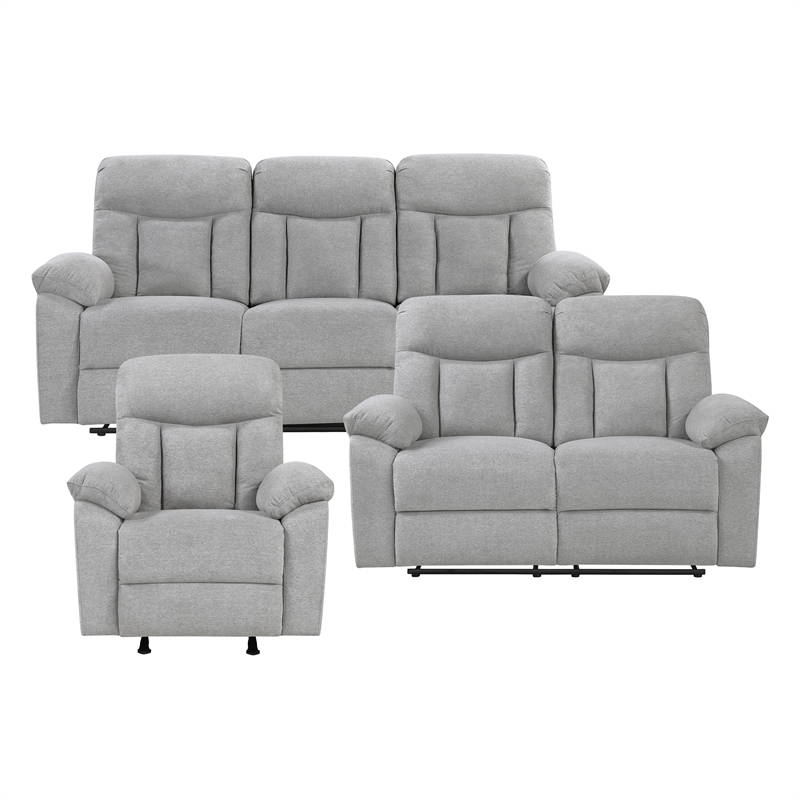 Lexicon Jules Chenille 3pc Set-Sofa & Loveseat & Chair in Gray