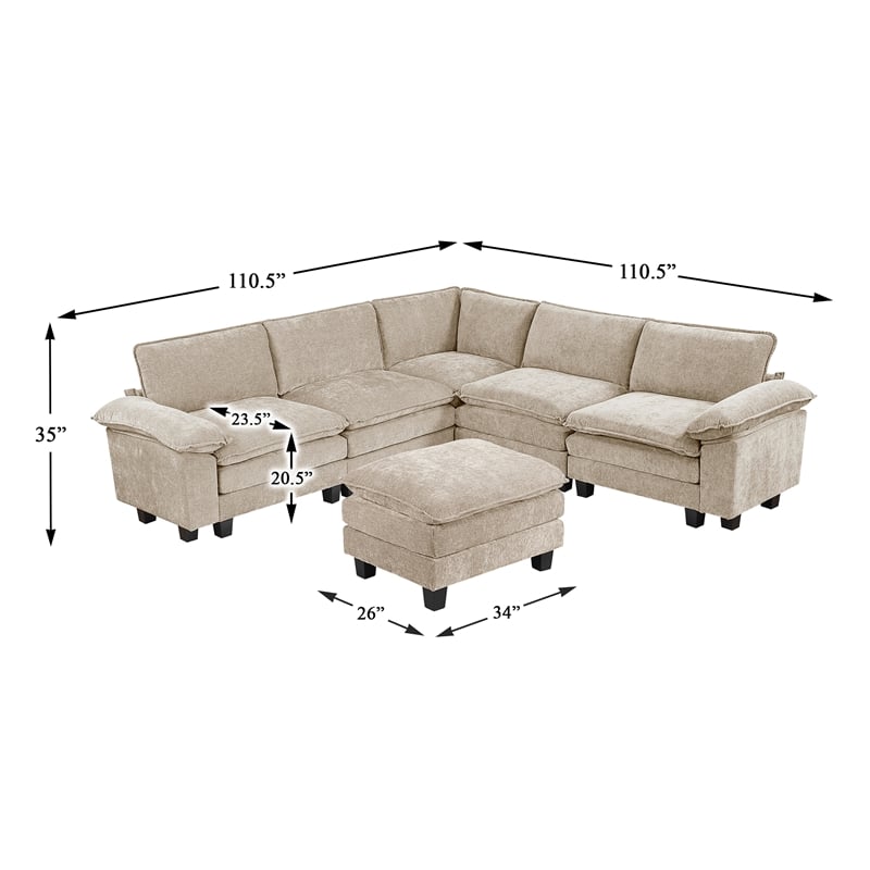 Lexicon Dublin Chenille 6-Piece Modular Sectional with Ottoman in Taupe