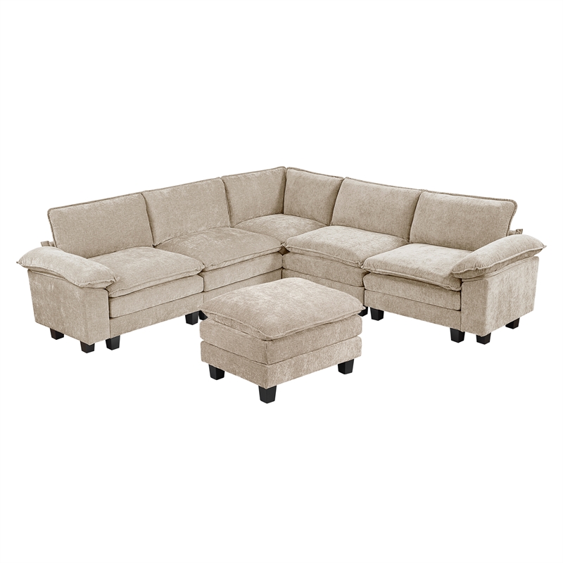 Lexicon Dublin Chenille 6-Piece Modular Sectional with Ottoman in Taupe
