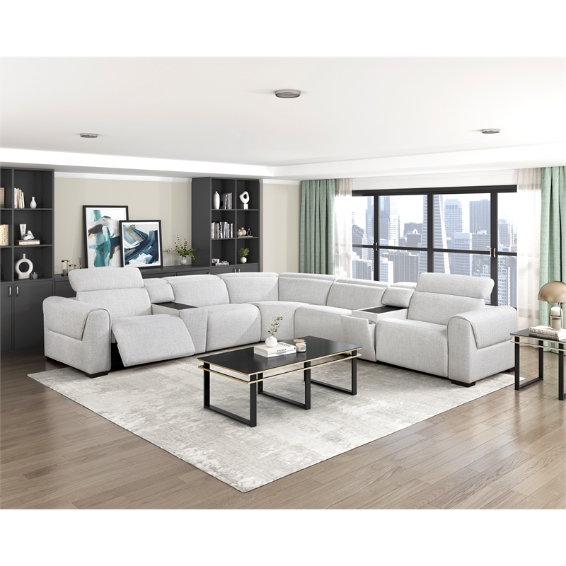 Lexicon McPherson Chenille 7-Piece Modular Power Reclining Sectional in Cloud