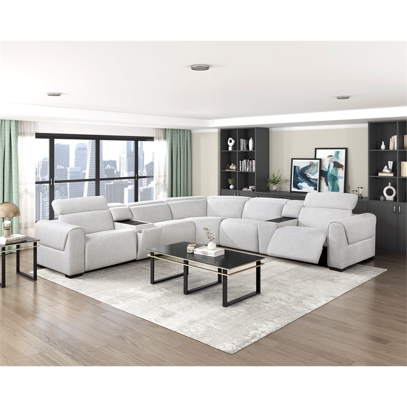 Lexicon McPherson Chenille 7-Piece Modular Power Reclining Sectional in Cloud