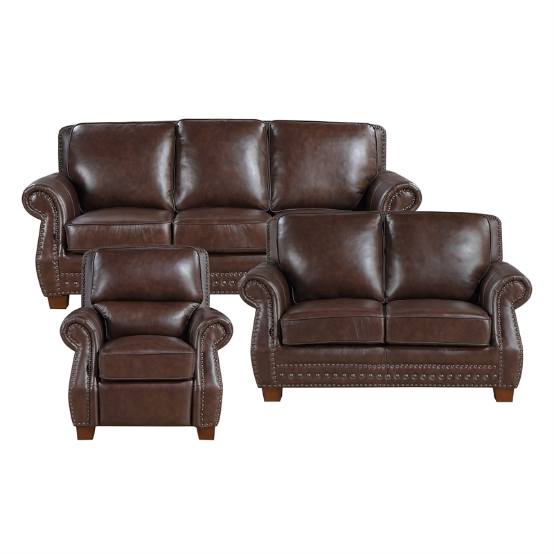 Lexicon Remington Leather 3pc Set-Sofa & Loveseat & Chair in Brown