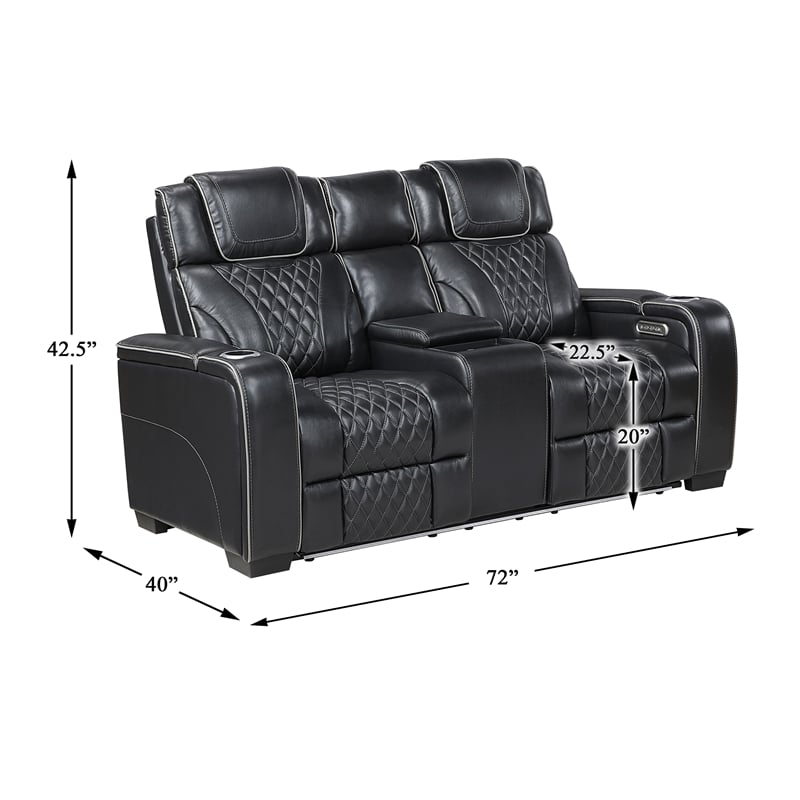 Lexicon Apex Leather Pwr Double Reclining Love Seat with Center Console in Black