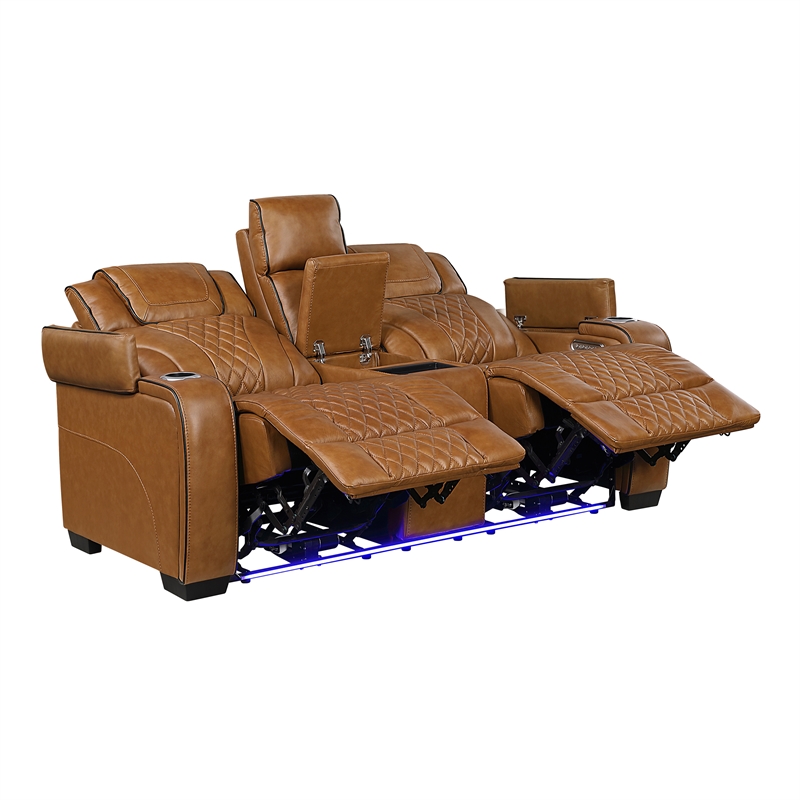 Lexicon Apex Leather Pwr Double Reclining Love Seat with Center Console in Brown