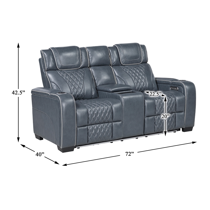 Lexicon Apex Leather Pwr Double Reclining Love Seat with Center Console in Blue