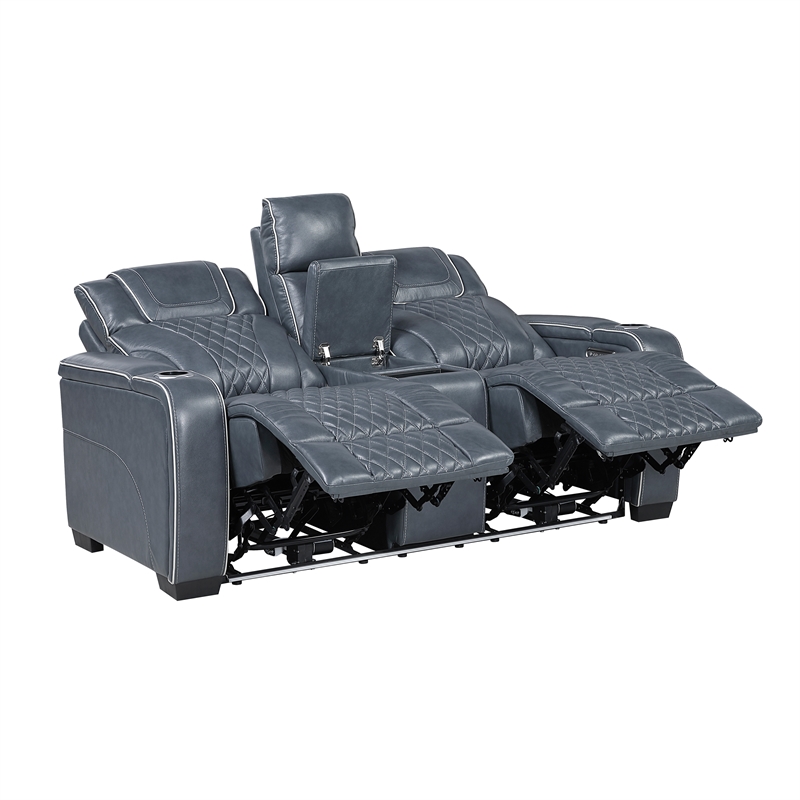 Lexicon Apex Leather Pwr Double Reclining Love Seat with Center Console in Blue