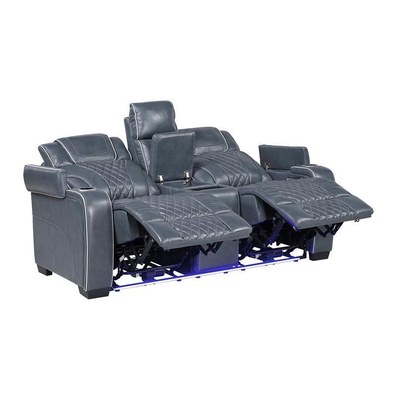 Lexicon Apex Leather Pwr Double Reclining Love Seat with Center Console in Blue