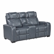 Lexicon Apex Leather Pwr Double Reclining Love Seat with Center Console in Blue