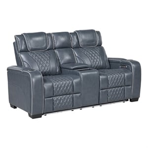 Lexicon Apex Leather 2pc Set-Sofa & Loveseat in Blue