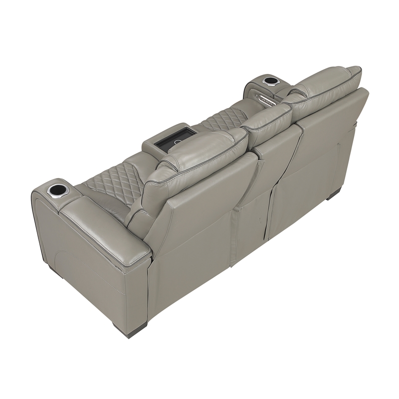 Lexicon Apex Leather Pwr Double Reclining Love Seat with Center Console in Gray