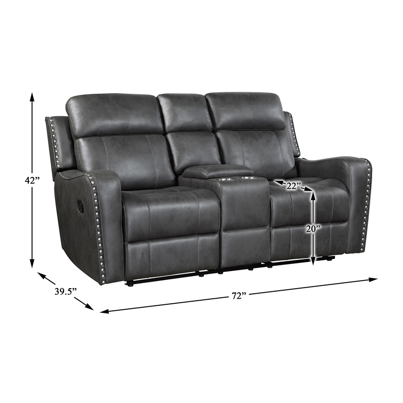 Lexicon Kellen Microfiber Dbl Rclng Love Seat with Center Console in Smoky Gray