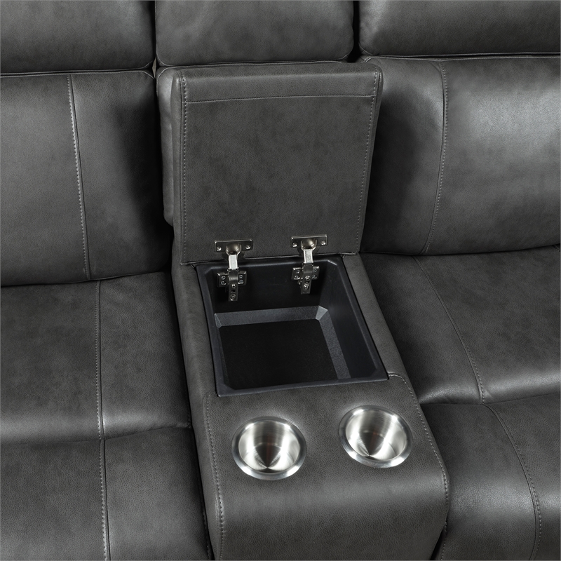 Lexicon Kellen Microfiber Dbl Rclng Love Seat with Center Console in Smoky Gray