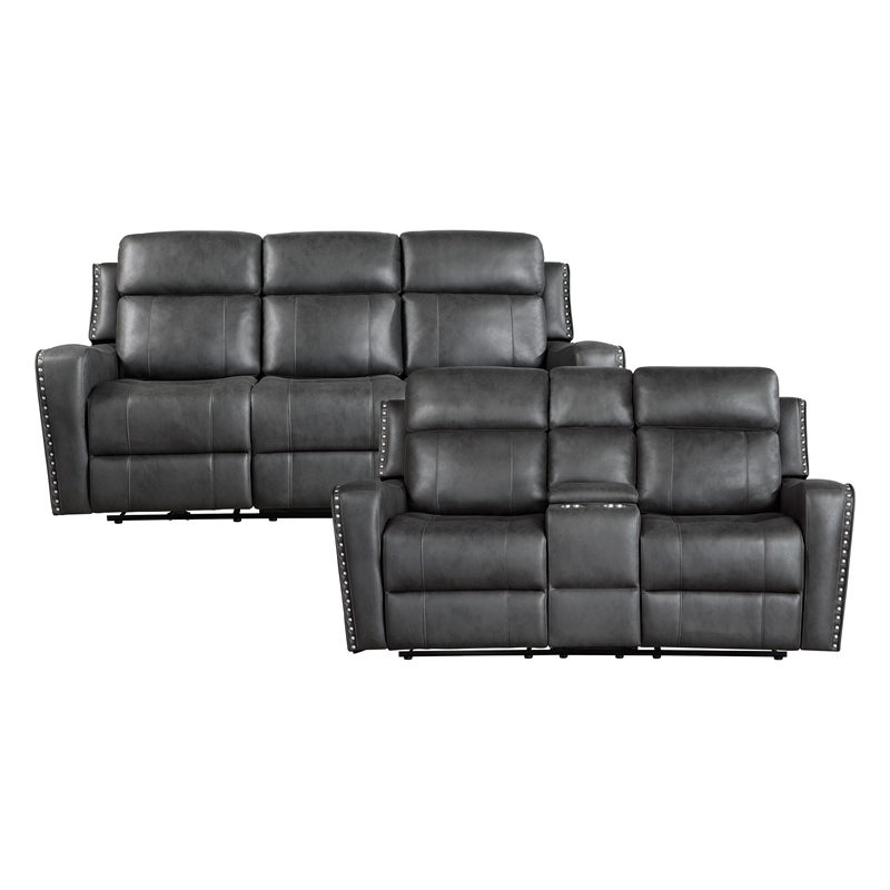 Lexicon Kellen Microfiber 2pc Set-Sofa & Loveseat in Smoky Gray