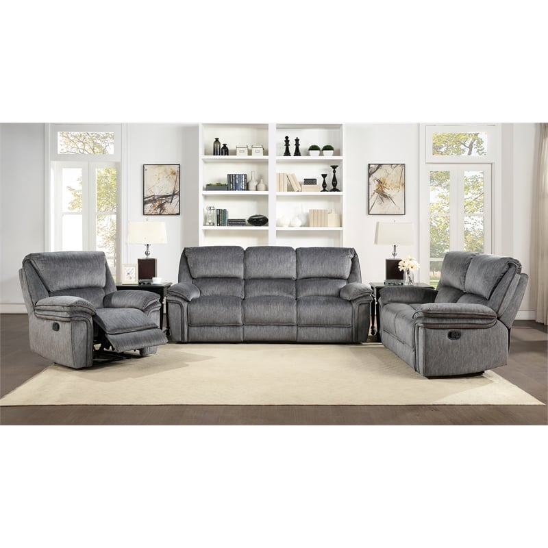 Lexicon Muirfield Microfiber 3pc Set-Sofa & Loveseat & Chair in Gray