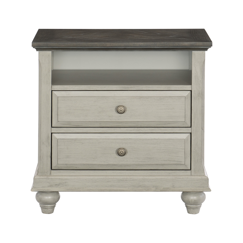 Lexicon Mossbrook Pine Nightstand in 2-Tone Finish-Dark Brown and Light Gray