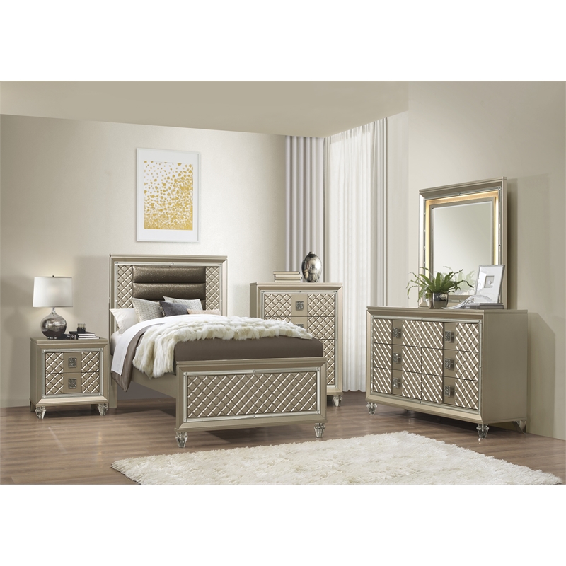 Lexicon Loudon Asian Hardwood Nightstand in Champagne Metallic