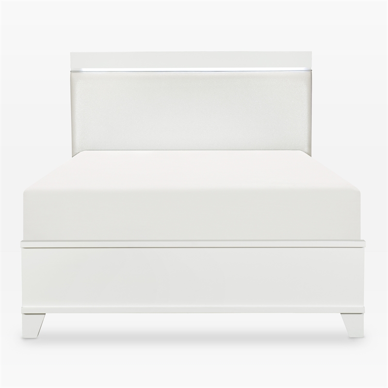 Lexicon Kerren Poplar Full Bed & LED Lighting in White High Gloss