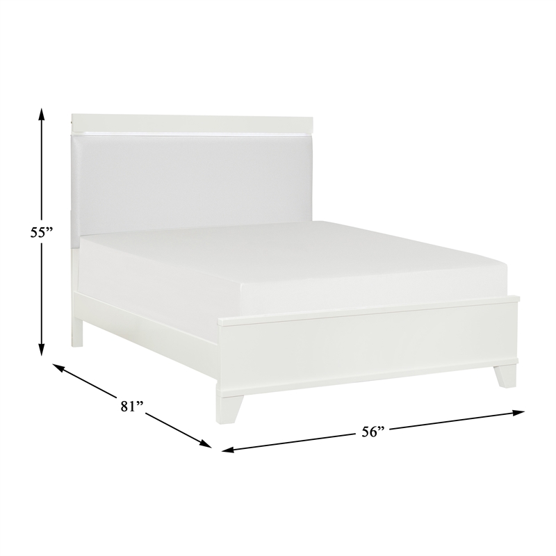 Lexicon Kerren Poplar Full Bed & LED Lighting in White High Gloss