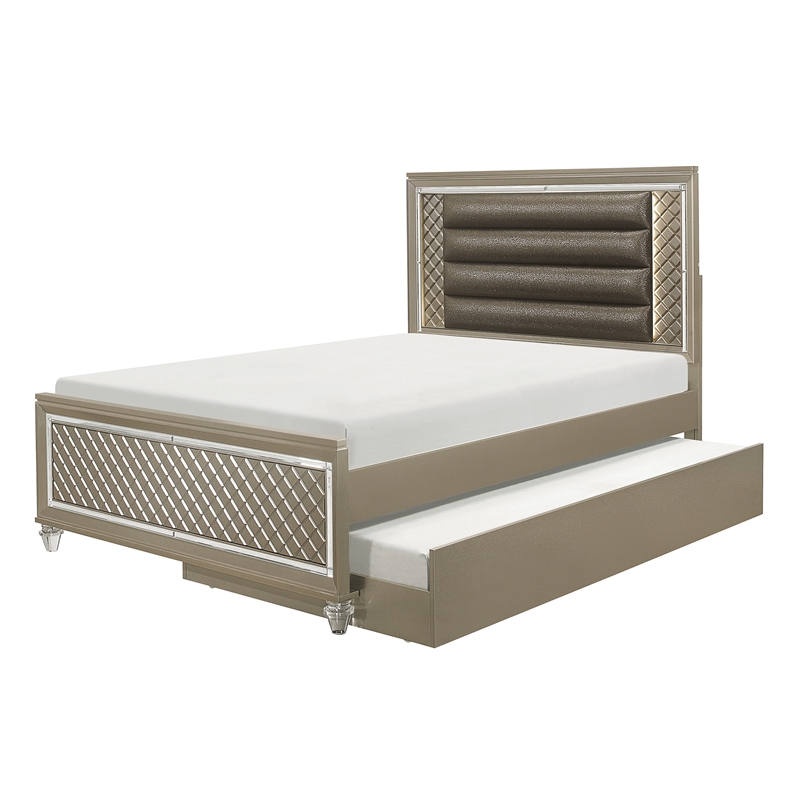Lexicon Loudon Asian Hardwood Full Platform Bed in Champagne Metallic