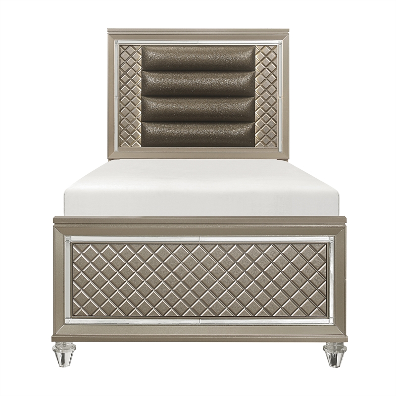 Lexicon Loudon Asian Hardwood Twin Platform Bed in Champagne Metallic