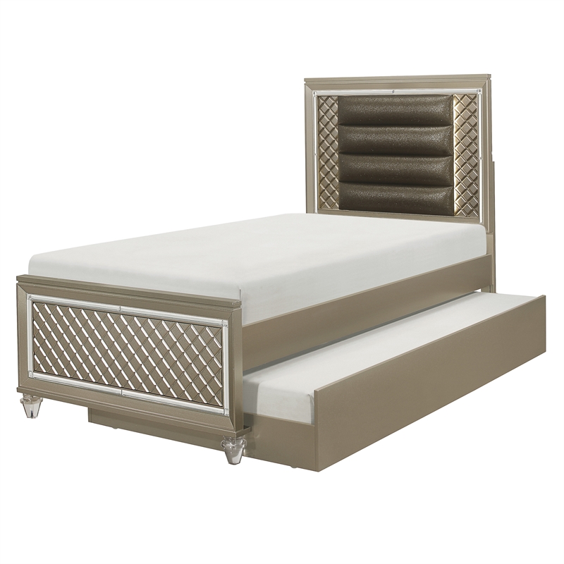 Lexicon Loudon Asian Hardwood Twin Platform Bed in Champagne Metallic