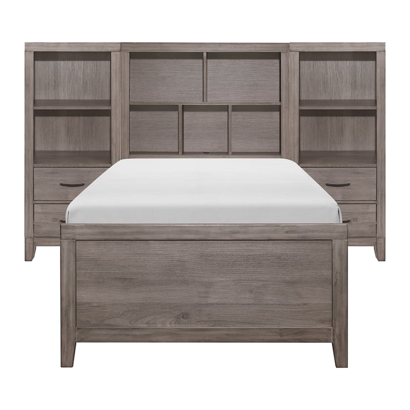 Lexicon Woodrow Asian Hardwood 3pc Set Twin Wall Bed (TB+2 PNS) in Brownish Gray