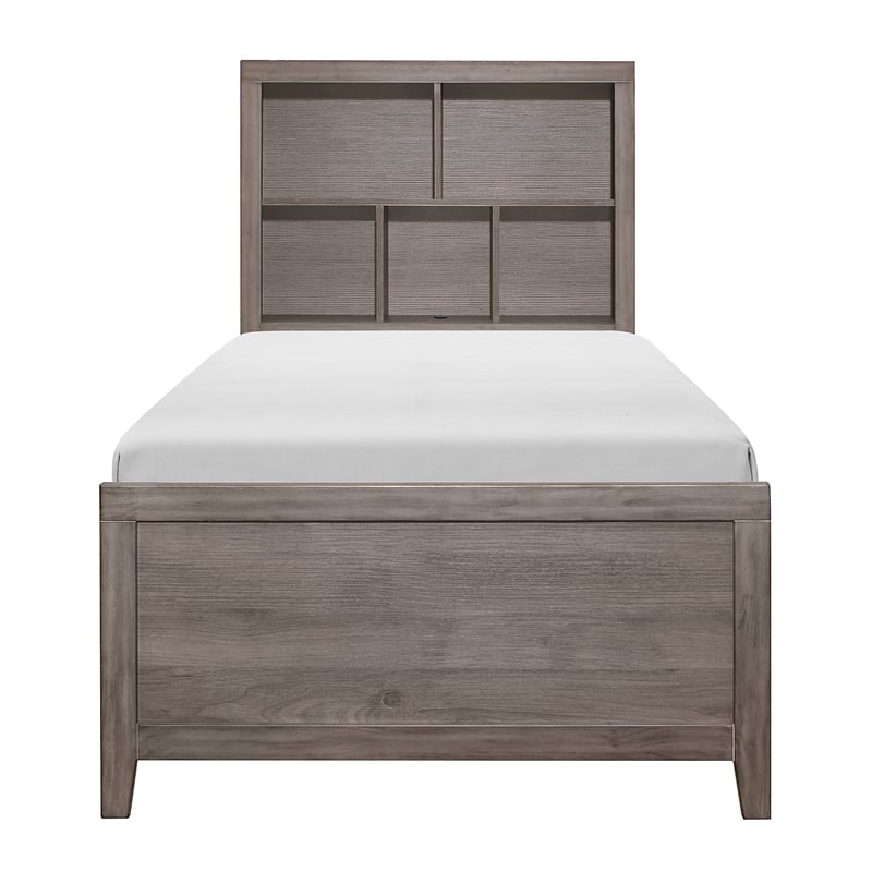 Lexicon Woodrow Asian Hardwood 3pc Set Twin Wall Bed (TB+2 PNS) in Brownish Gray